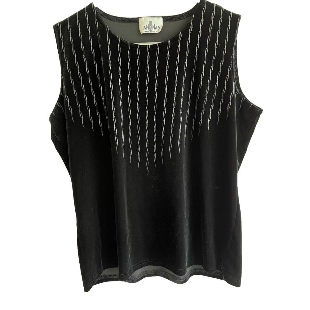 Velvet Sleeveless Sheath Blouse Black Silver Detail Jananas Made USA Regencycore
